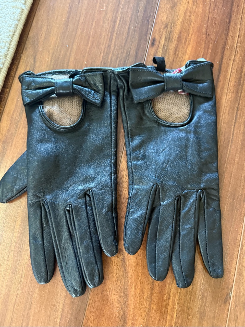 Merona Black Leather Gloves with Bow Detail